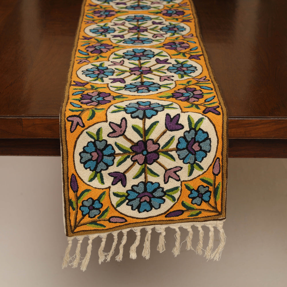 Kashmiri Crewel Hand Embroidery Table Runner 06