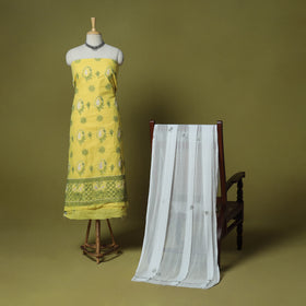 Yellow - 3pc hand embroidery cotton lucknow chikankari