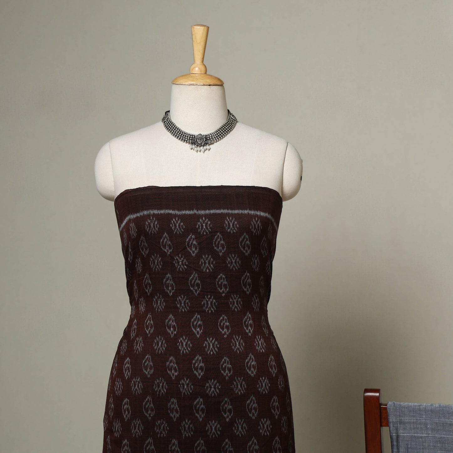 Brown - 3pc handloom cotton unstitched sambalpuri dress