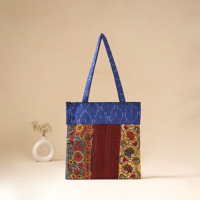 Srikalahasti Handpainted Kalamkari Ikat Patch Shoulder Bag by Dwarka Plus 51