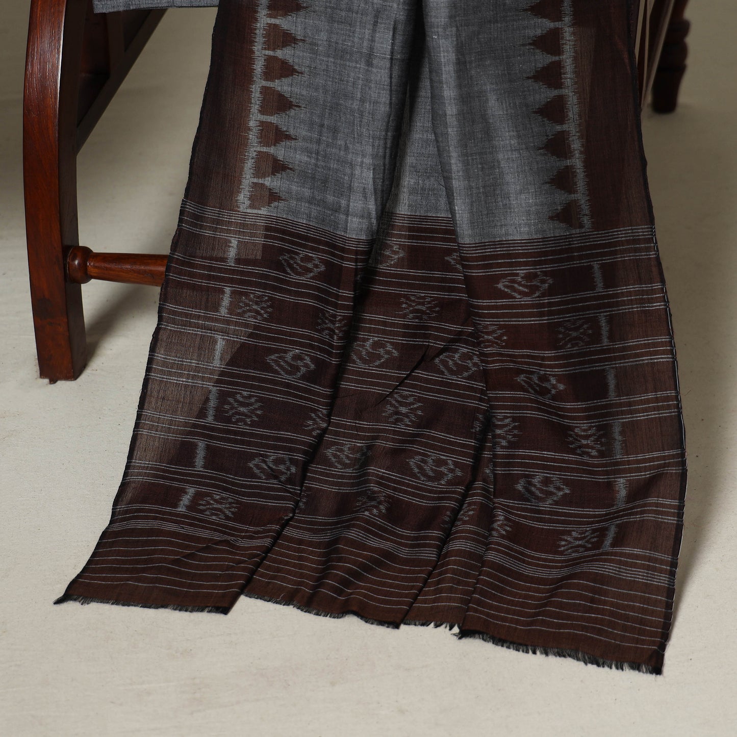 Brown - 3pc handloom cotton unstitched sambalpuri dress