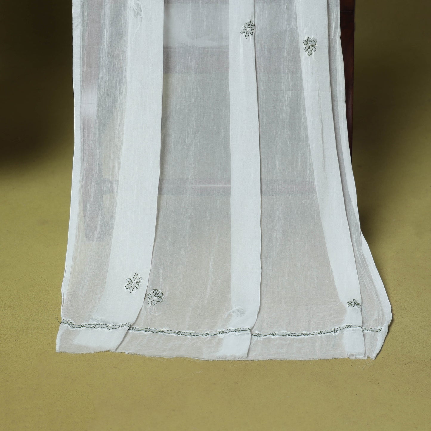 Yellow - 3pc hand embroidery cotton lucknow chikankari