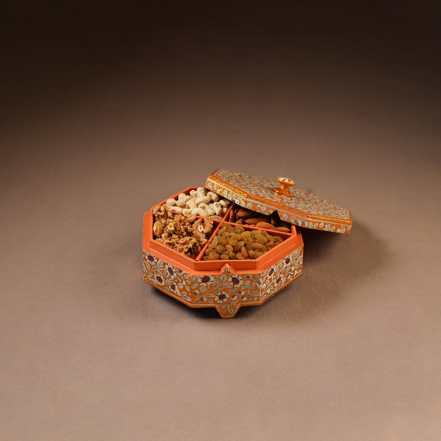Kashmiri Handpainted Paper Mache Dry Fruit Box (8 x 8 Inch) 55