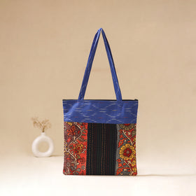 Srikalahasti Handpainted Kalamkari Ikat Patch Shoulder Bag by Dwarka Plus 52