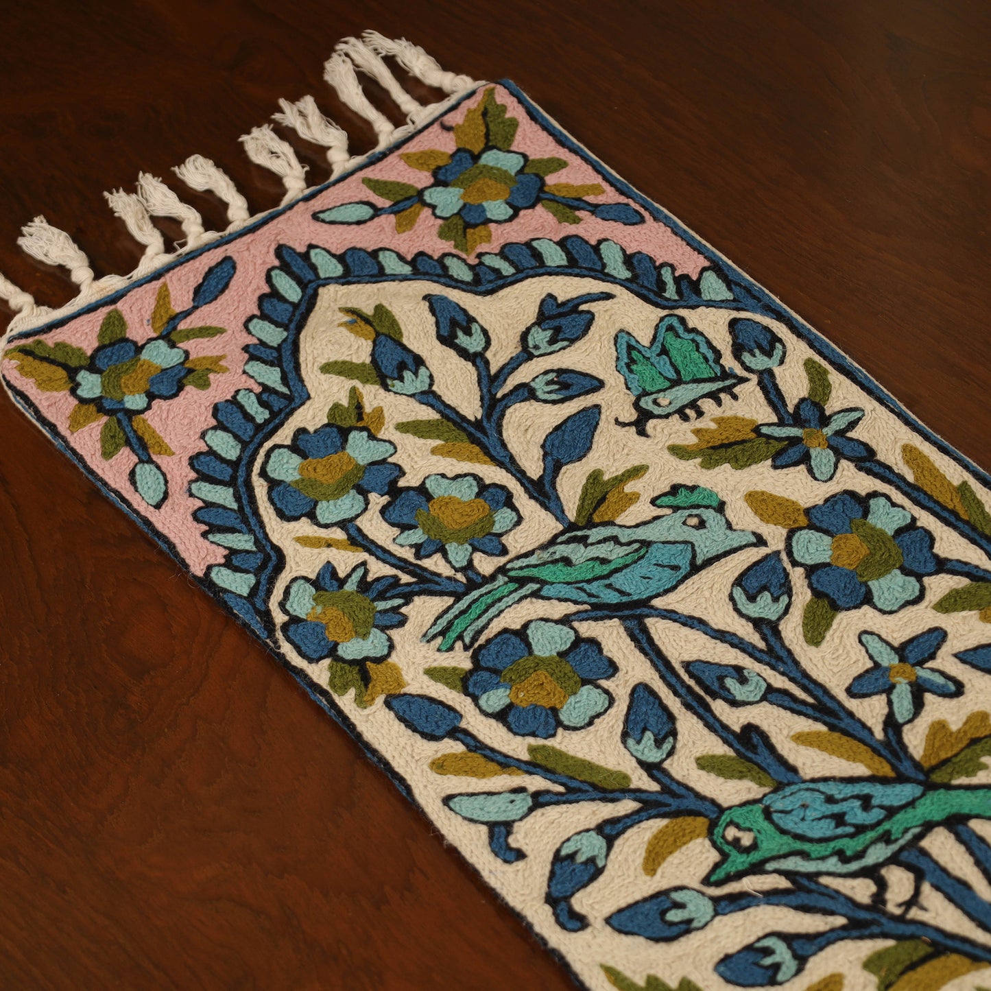 Kashmiri Crewel Hand Embroidery Table Runner 08