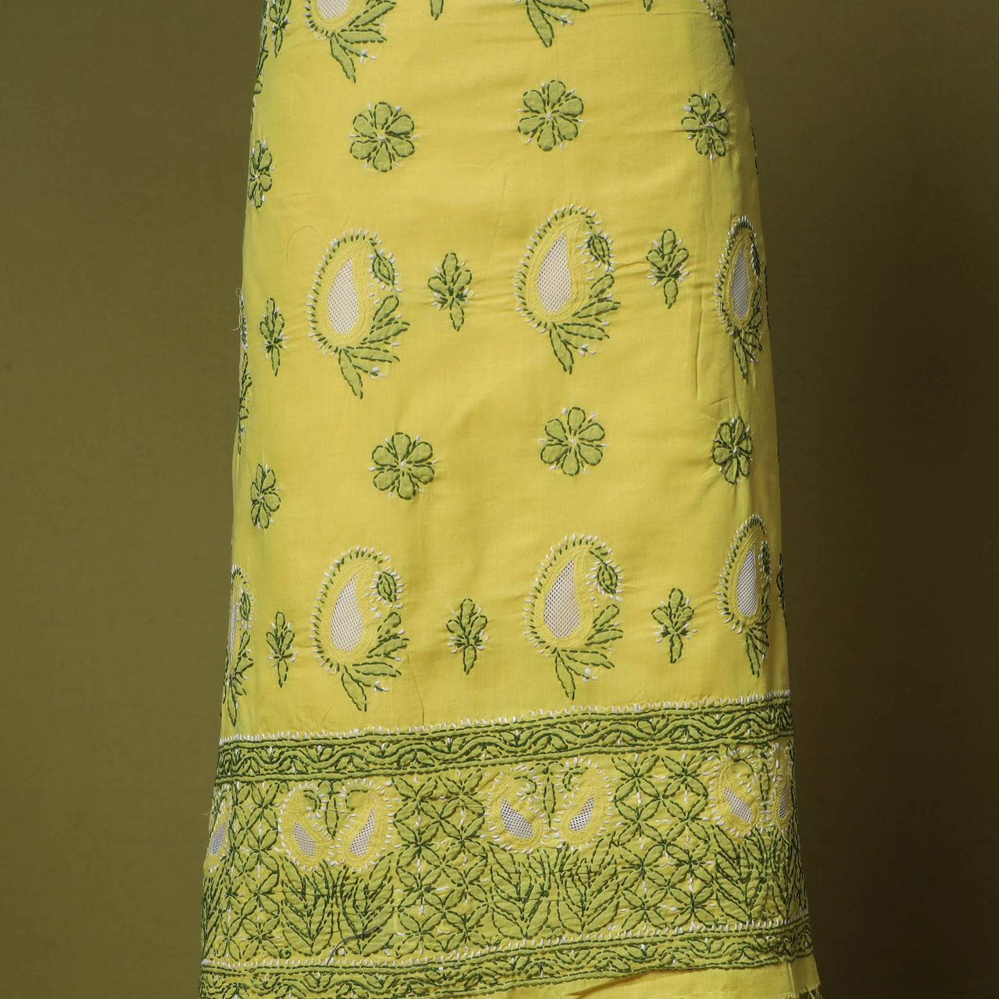 Yellow - 3pc hand embroidery cotton lucknow chikankari