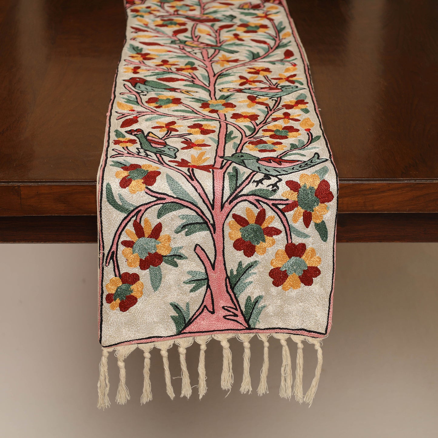 Kashmiri Crewel Hand Embroidery Table Runner 09