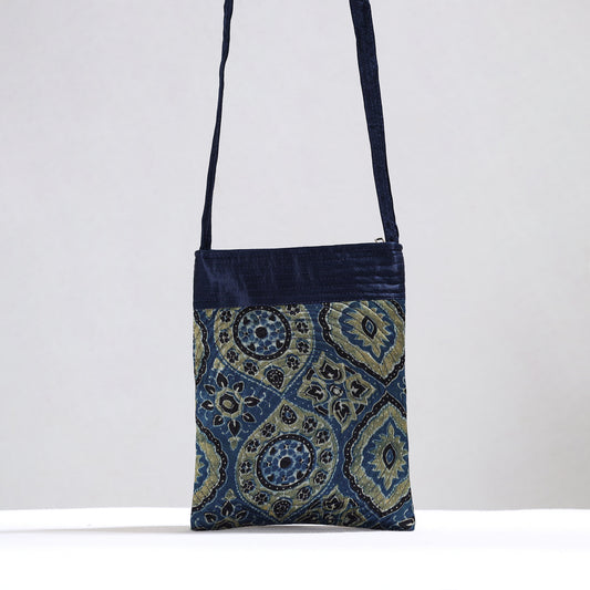 Blue - Ajrakh Block Printed Mashru Silk Sling Bag 38