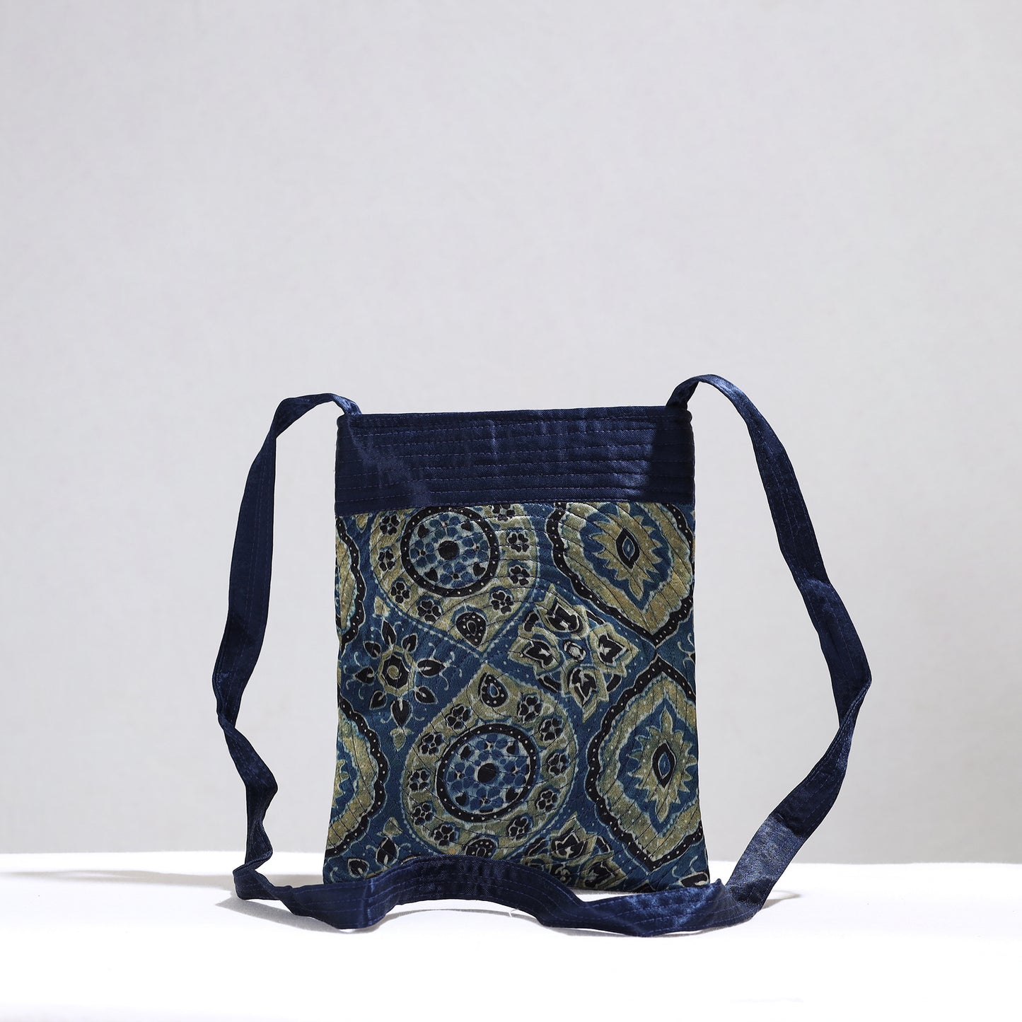 Blue - Ajrakh Block Printed Mashru Silk Sling Bag 38