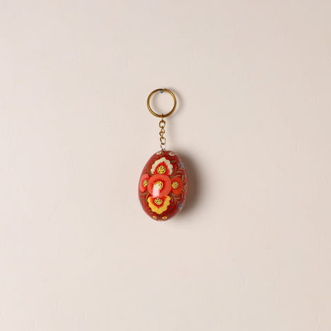 Red - Kashmiri Handpainted Paper Mache Egg Keychain 06
