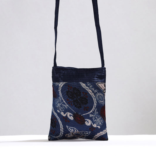 Blue - Ajrakh Block Printed Mashru Silk Sling Bag 39