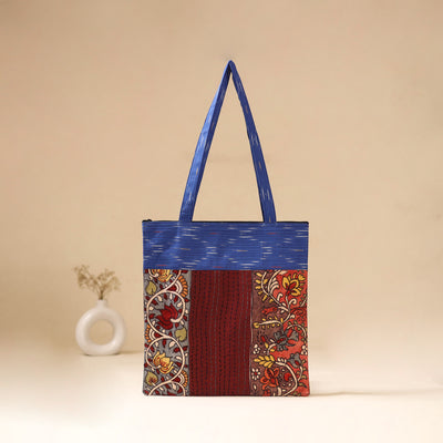 Srikalahasti Handpainted Kalamkari Ikat Patch Shoulder Bag by Dwarka Plus 54
