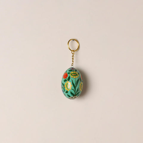 Green - Kashmiri Handpainted Paper Mache Egg Keychain 08