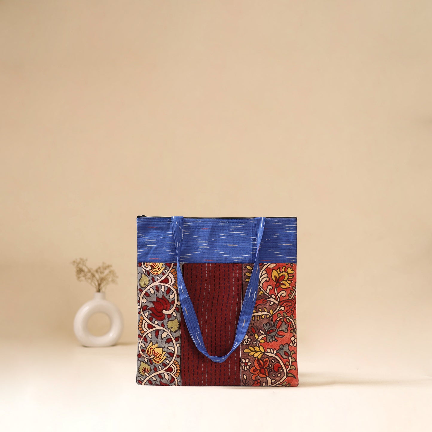 Srikalahasti Handpainted Kalamkari Ikat Patch Shoulder Bag by Dwarka Plus 54