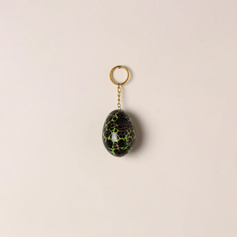 Black - Kashmiri Handpainted Paper Mache Egg Keychain 09