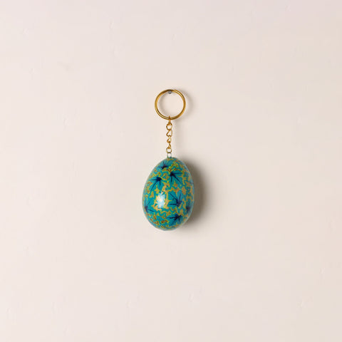 Green - Kashmiri Handpainted Paper Mache Egg Keychain 10