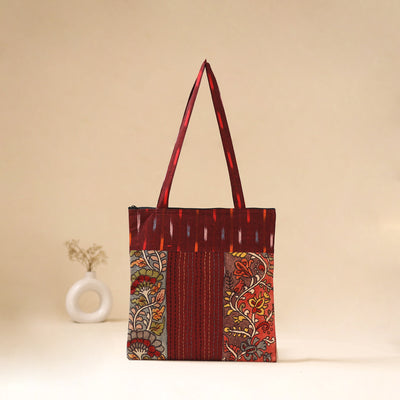 Srikalahasti Handpainted Kalamkari Ikat Patch Shoulder Bag by Dwarka Plus 57