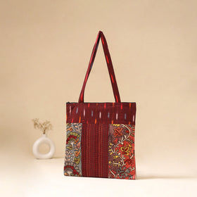 Srikalahasti Handpainted Kalamkari Ikat Patch Shoulder Bag by Dwarka Plus 57