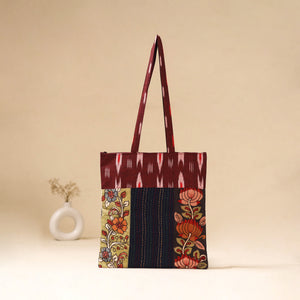 Srikalahasti Handpainted Kalamkari Ikat Patch Shoulder Bag by Dwarka Plus 59
