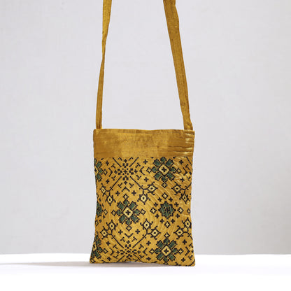 Yellow - Ajrakh Block Printed Mashru Silk Sling Bag 43