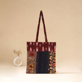 Srikalahasti Handpainted Kalamkari Ikat Patch Shoulder Bag by Dwarka Plus 59