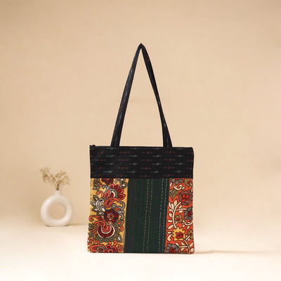 Srikalahasti Handpainted Kalamkari Ikat Patch Shoulder Bag by Dwarka Plus 60