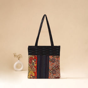 Srikalahasti Handpainted Kalamkari Ikat Patch Shoulder Bag by Dwarka Plus 60