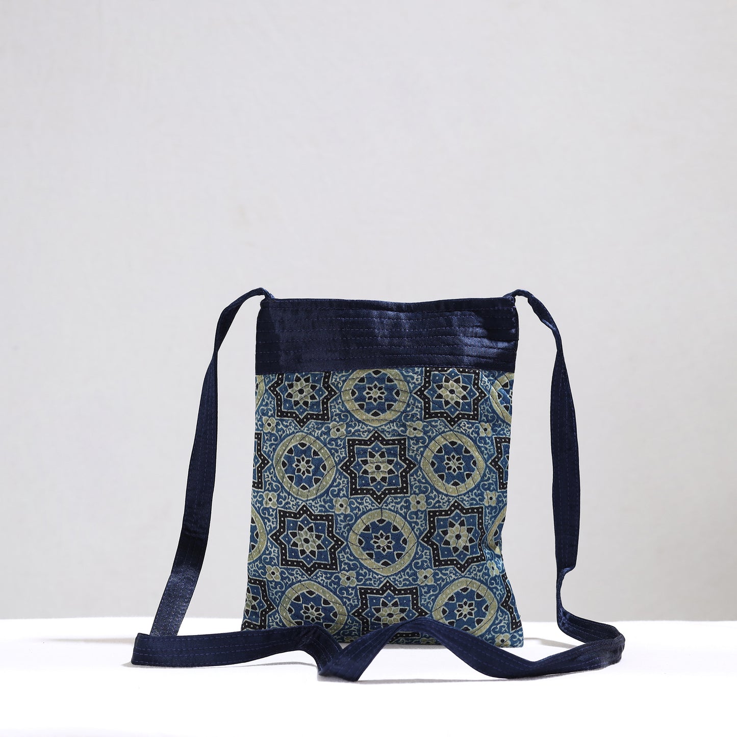Blue - Ajrakh Block Printed Mashru Silk Sling Bag 45