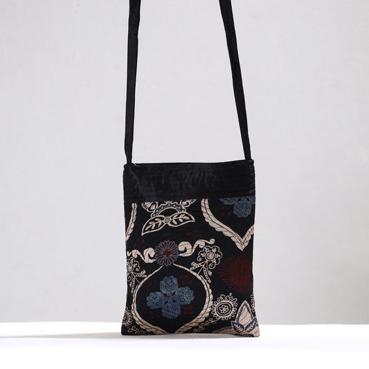 Black - Ajrakh Block Printed Mashru Silk Sling Bag 46