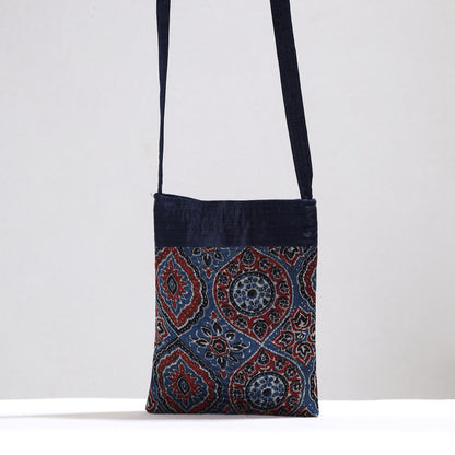 Blue - Ajrakh Block Printed Mashru Silk Sling Bag 47