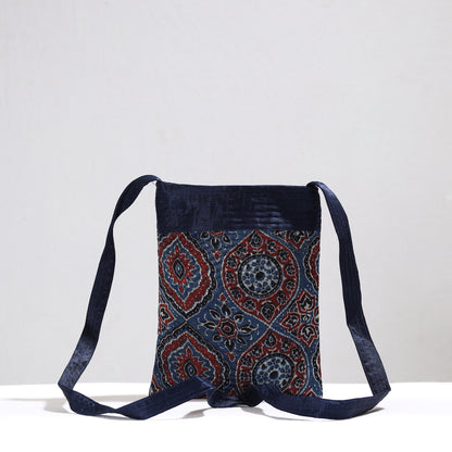 Blue - Ajrakh Block Printed Mashru Silk Sling Bag 47