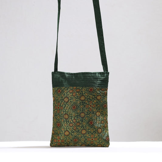 Green - Ajrakh Block Printed Mashru Silk Sling Bag 48