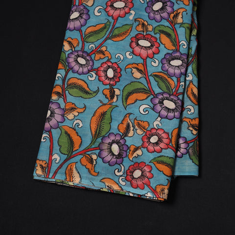 Blue - Handpainted Srikalahasti Silk Cotton Pen Kalamkari Fabric 11