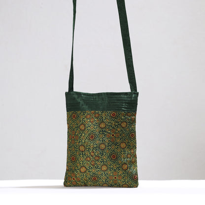 Green - Ajrakh Block Printed Mashru Silk Sling Bag 48