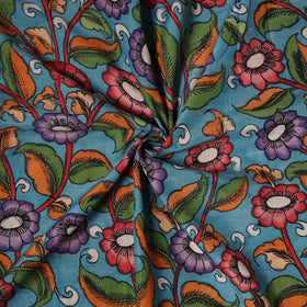 Blue - Handpainted Srikalahasti Silk Cotton Pen Kalamkari Fabric 11