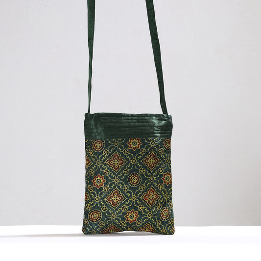 Green - Ajrakh Block Printed Mashru Silk Sling Bag 49