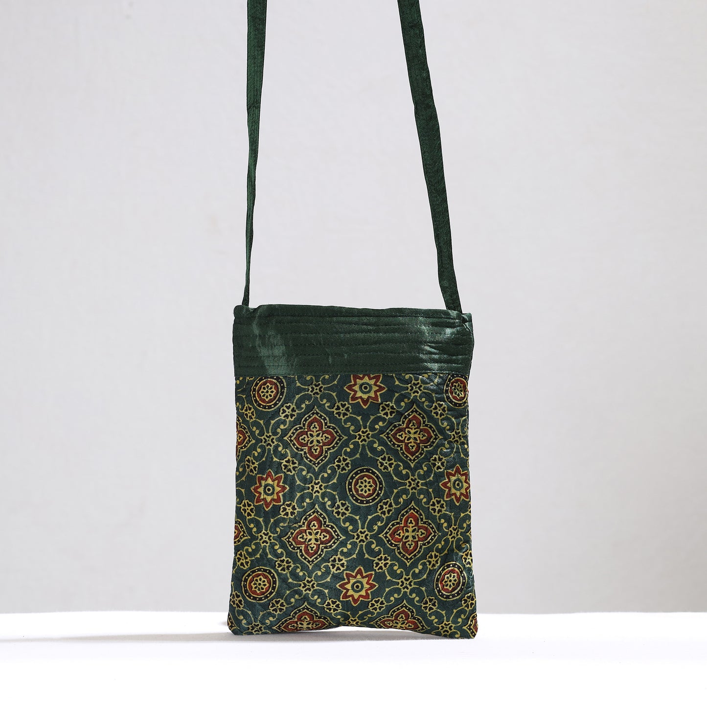 Green - Ajrakh Block Printed Mashru Silk Sling Bag 49
