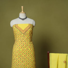 Yellow - 3pc hand embroidery cotton lucknow chikankari