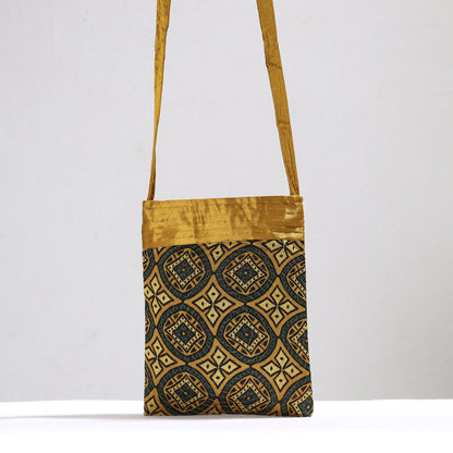Yellow - Ajrakh Block Printed Mashru Silk Sling Bag 51