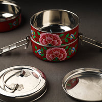 Kashmir Enamelware Floral Handpainted Stainless Steel 3 Tier Round Tiffin Box