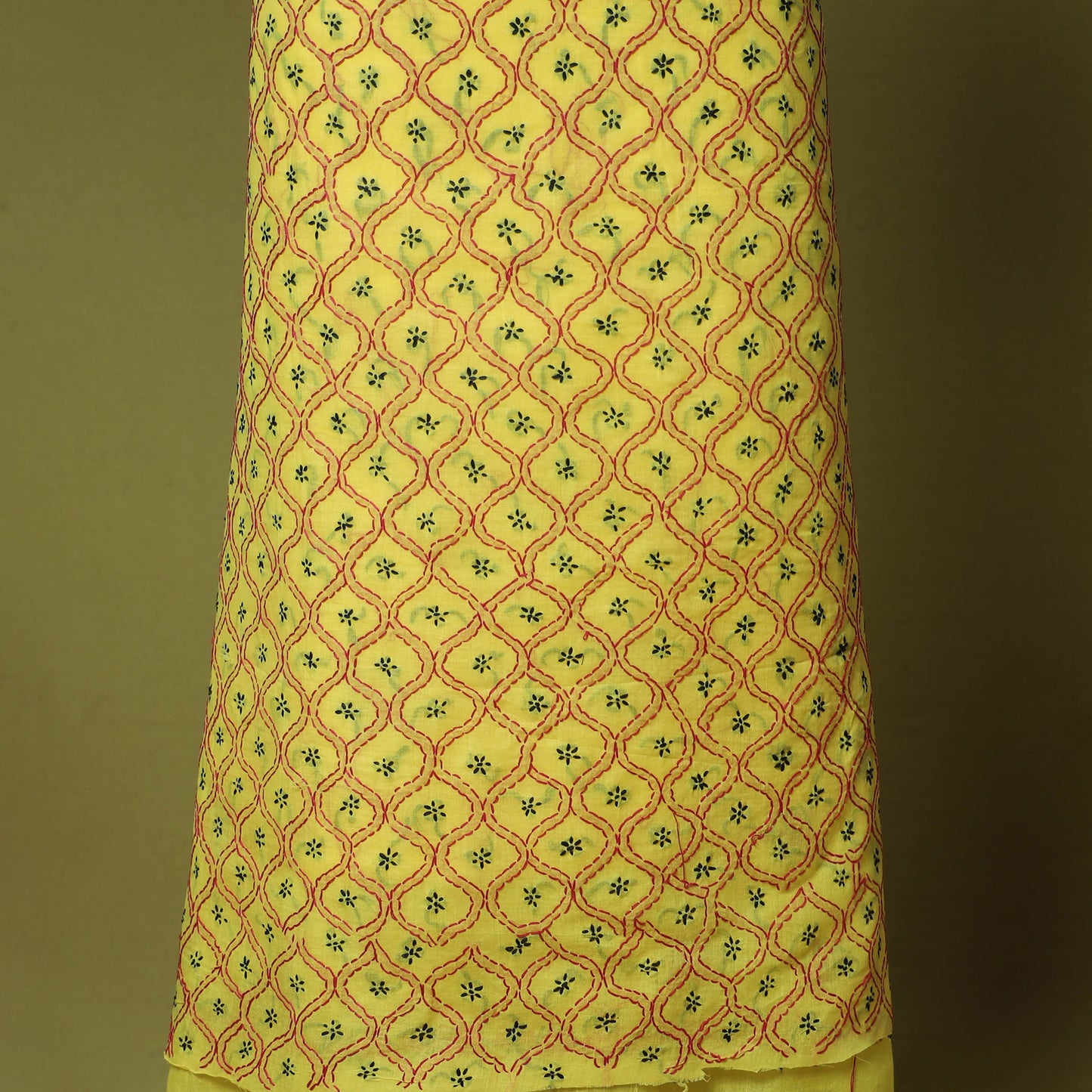Yellow - 3pc hand embroidery cotton lucknow chikankari