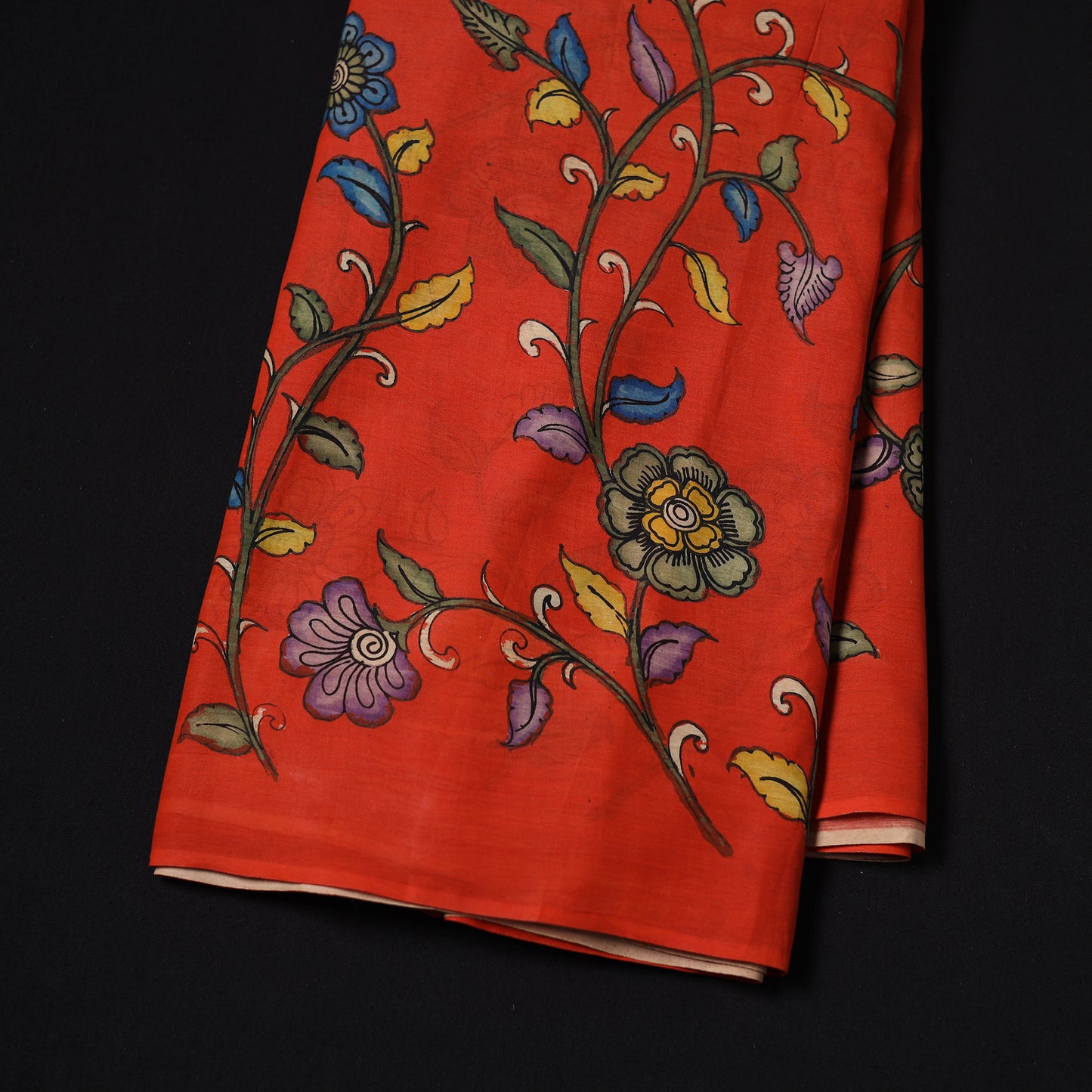 Red - Handpainted Srikalahasti Silk Cotton Pen Kalamkari Fabric 02