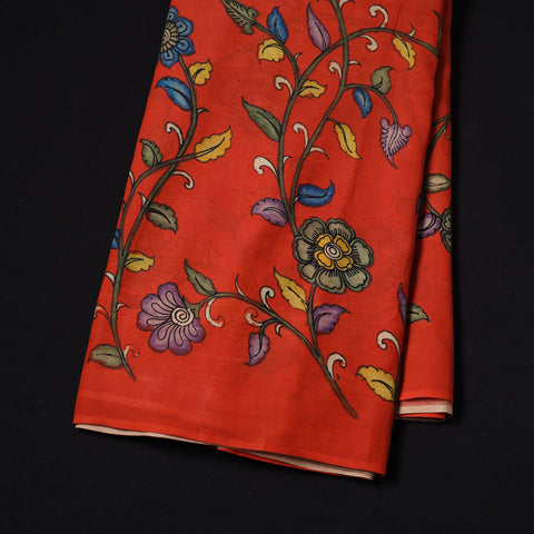 Red - Handpainted Srikalahasti Silk Cotton Pen Kalamkari Fabric 02