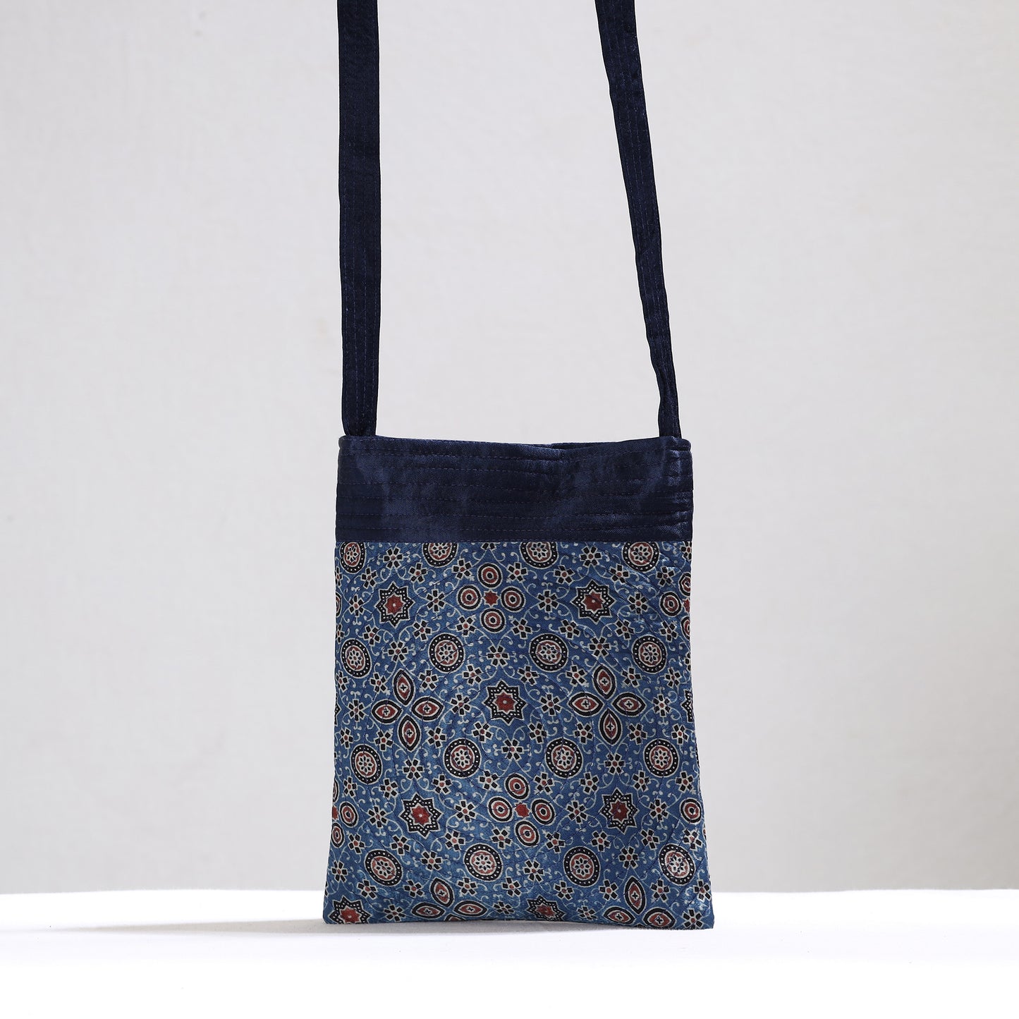Blue - Ajrakh Block Printed Mashru Silk Sling Bag 52