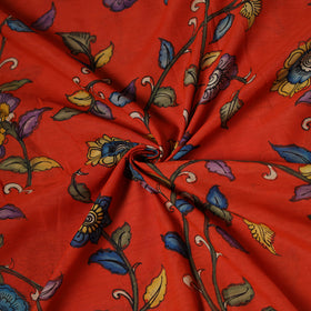 Red - Handpainted Srikalahasti Silk Cotton Pen Kalamkari Fabric 02