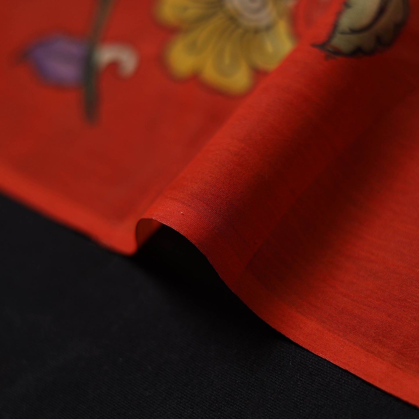 Red - Handpainted Srikalahasti Silk Cotton Pen Kalamkari Fabric 02