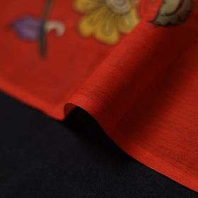 Red - Handpainted Srikalahasti Silk Cotton Pen Kalamkari Fabric 02