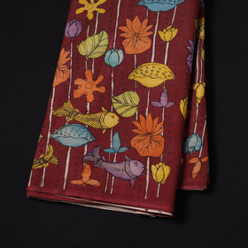 Maroon - Handpainted Srikalahasti Silk Cotton Pen Kalamkari Fabric 03
