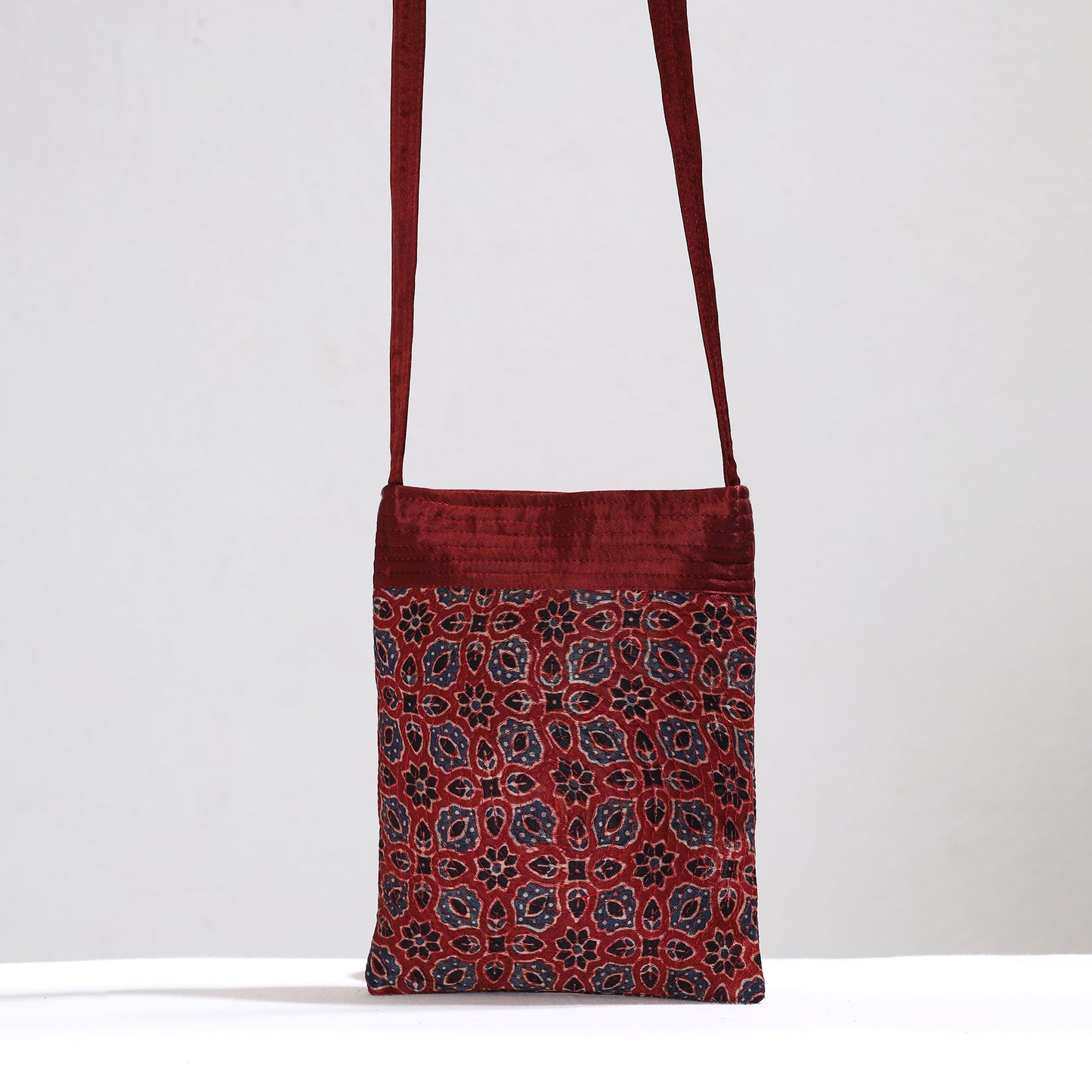 Red - Ajrakh Block Printed Mashru Silk Sling Bag 53