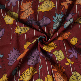 Maroon - Handpainted Srikalahasti Silk Cotton Pen Kalamkari Fabric 03